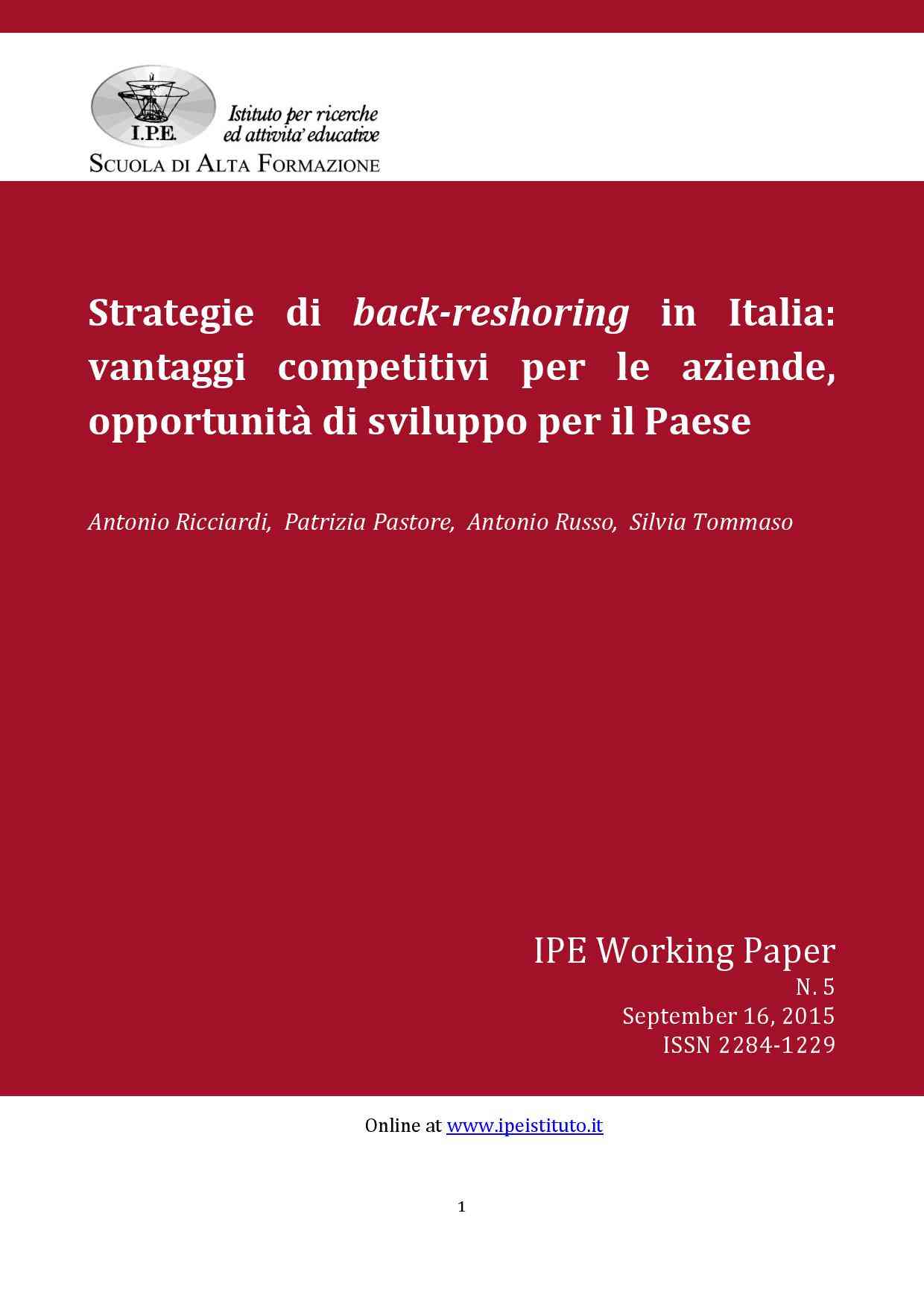 IPE Working Paper N.5/2015