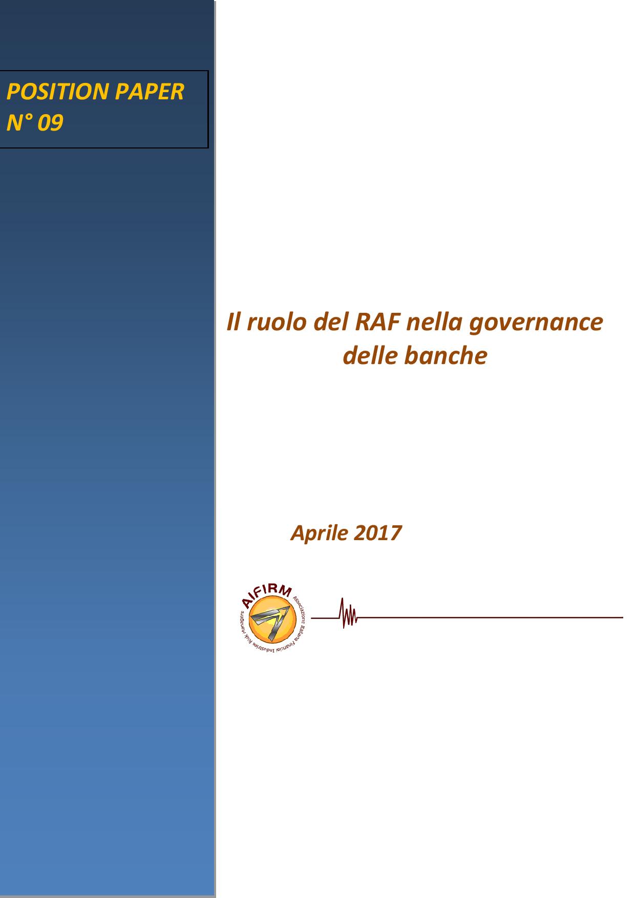 AIFIRM Position Paper n°09Il Ruolo del RAF nella governance delle banche